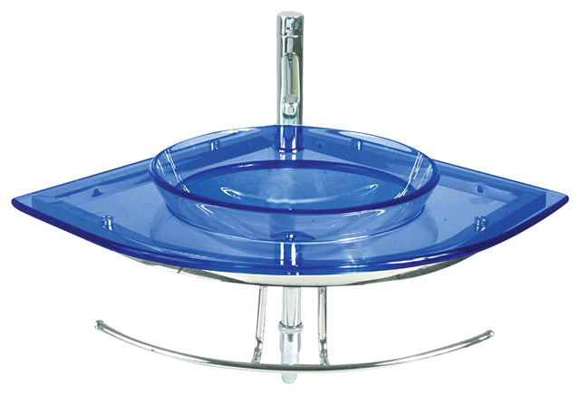 Corner Sinks Blue Glass/Stainless, Blue Europa Wall Mount Glass Vessel ...
